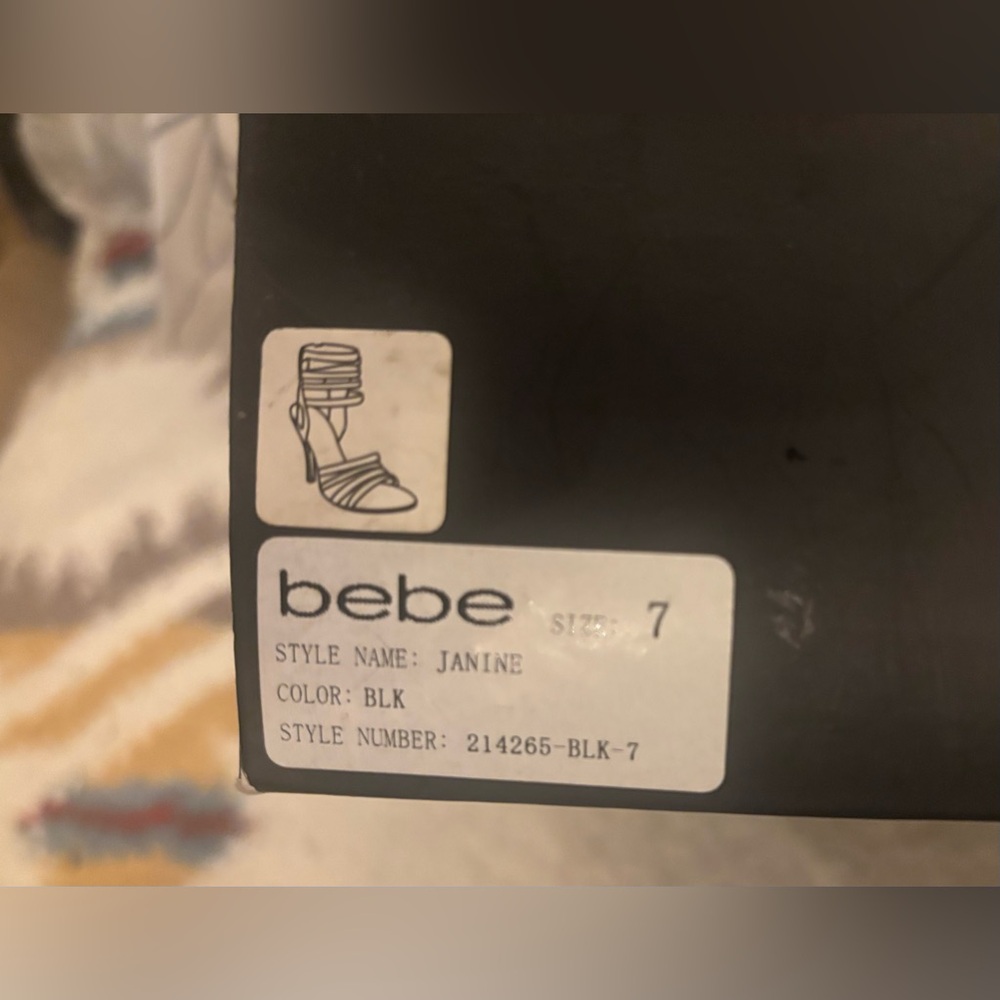 Bebe Black and Gold Strappy Stilettos Heels in Box Size 7 - Picture 2 of 4